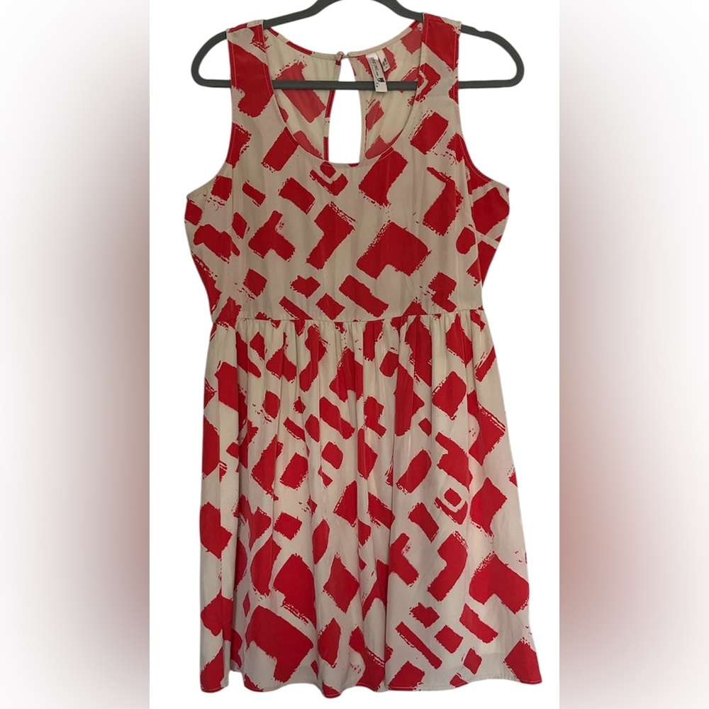 Pink Owl Geometric Patterned Fit And Flare Sleeveless Mini Dress Cream Orange